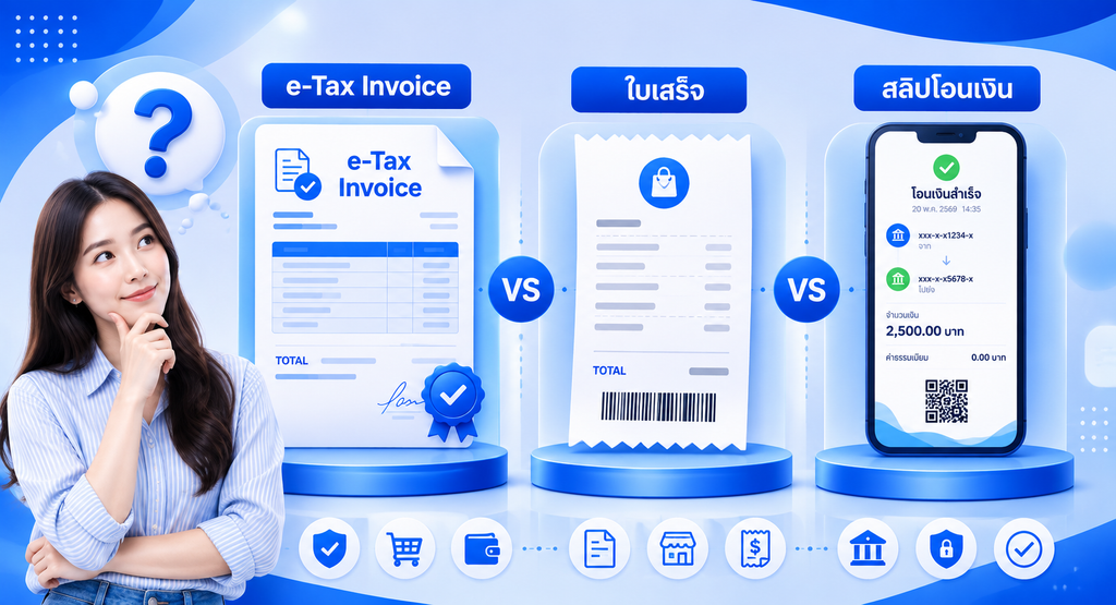 ความแตกต่างระหว่าง e-Tax Invoice ใบเสร็จ และสลิปโอนเงิน