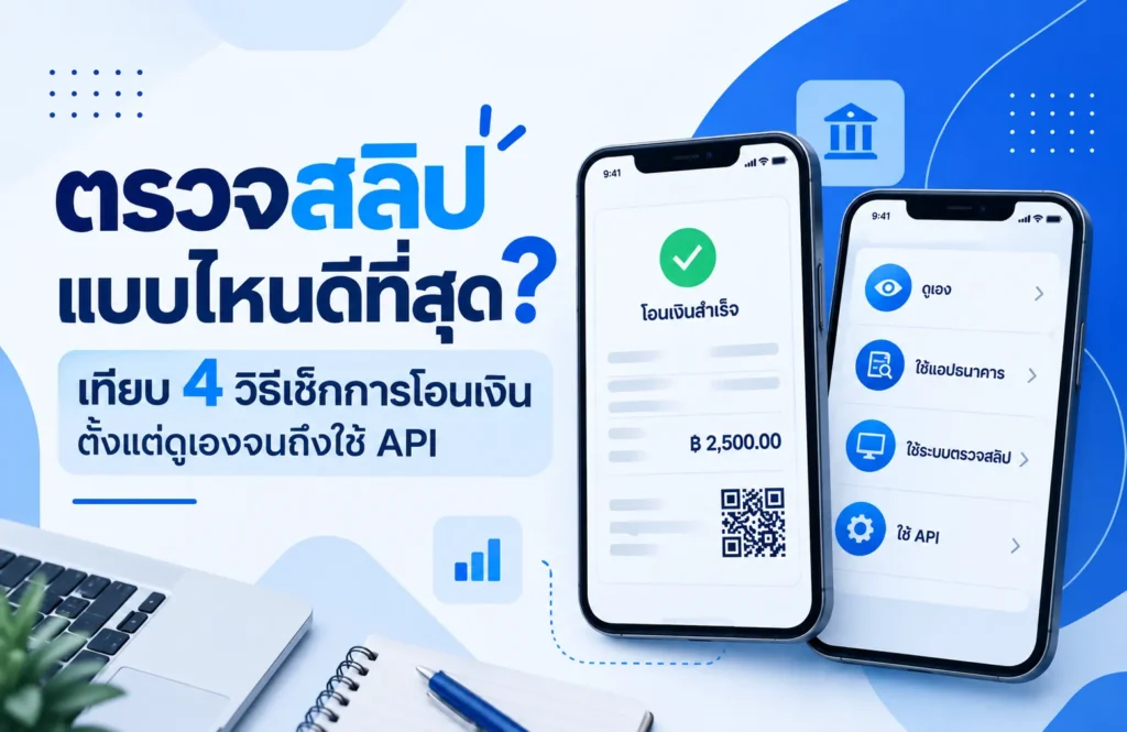ตรวจสลิปแบบไหนดีที่สุด? เทียบ 4 วิธีเช็กการโอนเงิน ตั้งแต่ดูเองจนถึงใช้ API