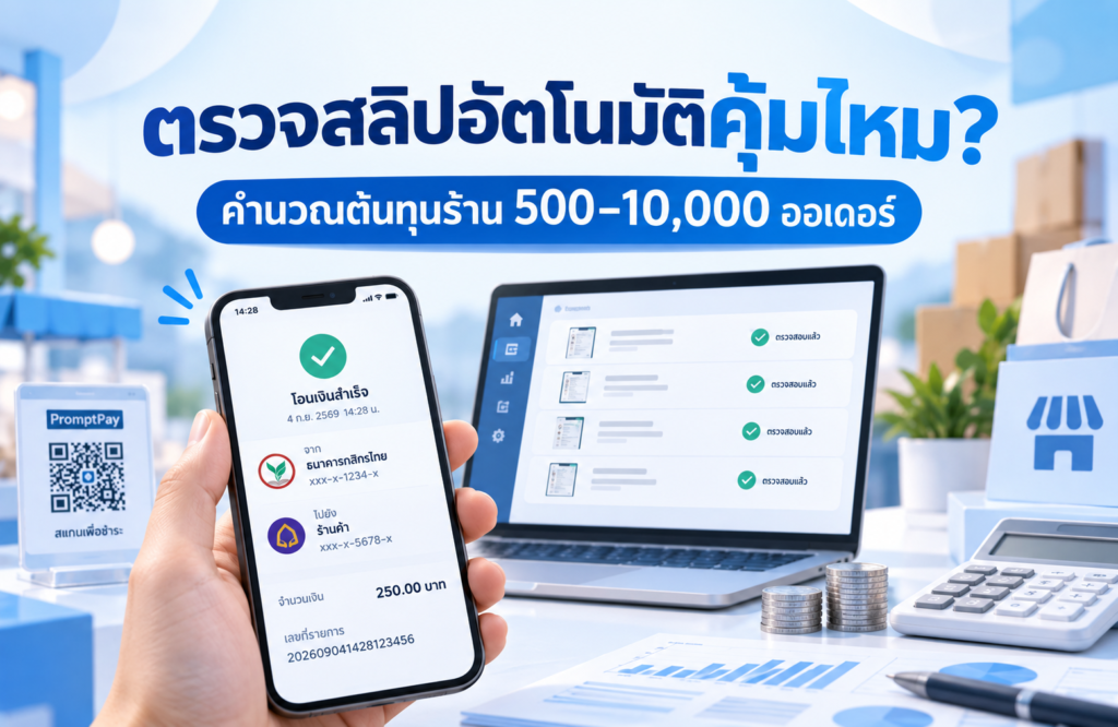 ตรวจสลิปอัตโนมัติคุ้มไหม? คำนวณต้นทุนร้าน 500–10,000 ออเดอร์