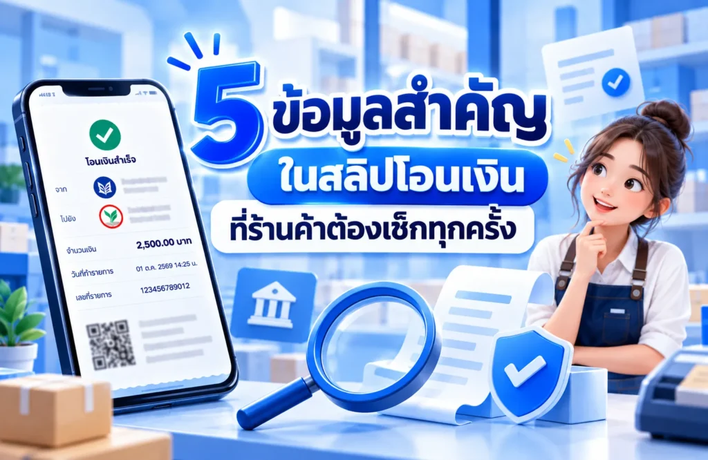 5 ข้อมูลสำคัญในสลิปโอนเงินที่ร้านค้าต้องเช็ก ผู้โอน ผู้รับ จำนวนเงิน วันเวลา และเลขอ้างอิง